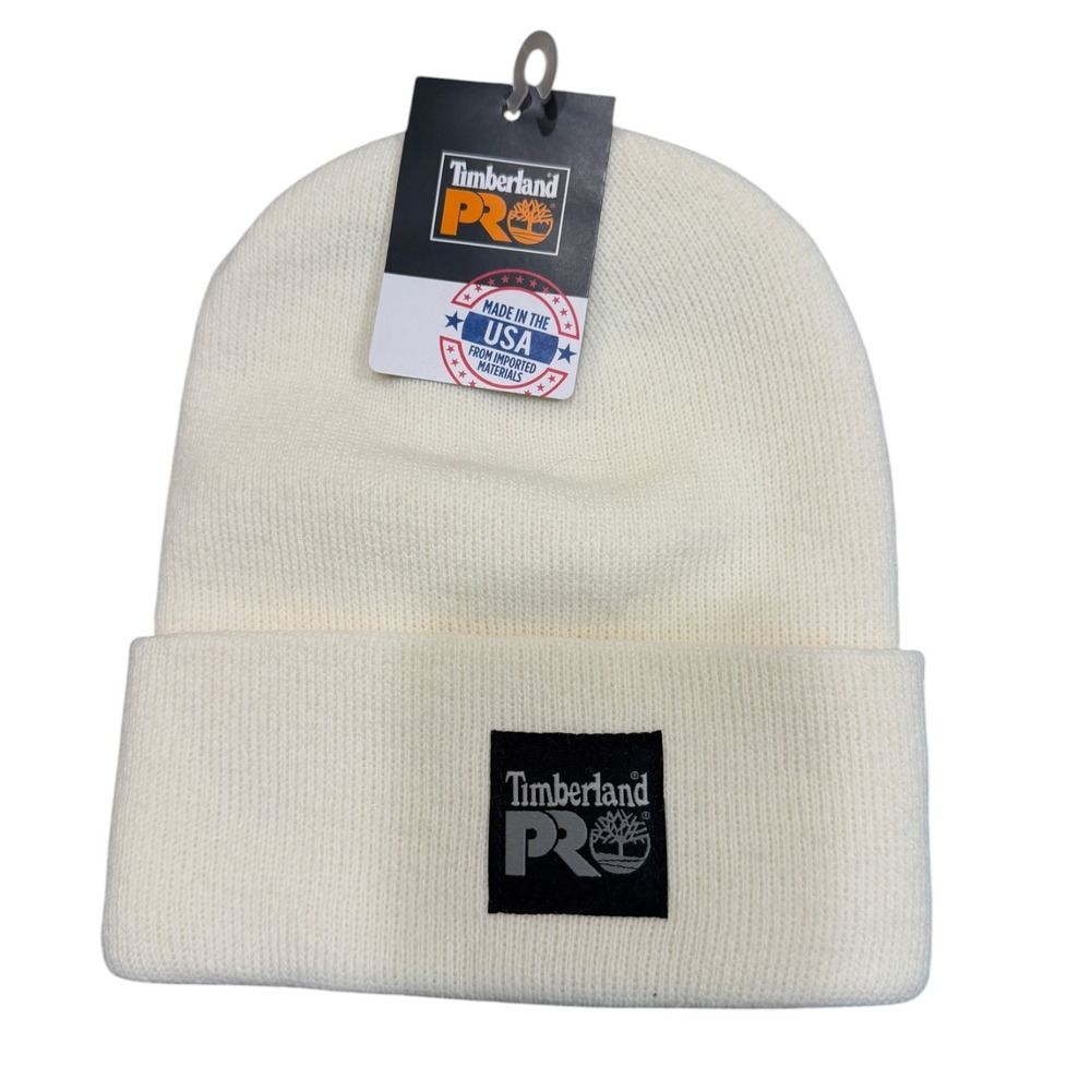 Timberland Pro Knit Beanie Men One Size Cream NWT Acrylic Made in USA Hat